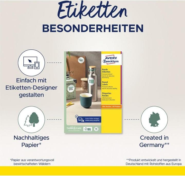 Actual product image Avery 240 Zweckform labels L3415-10 weiss 40.0 x 40.0 mm