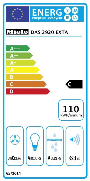 Energy Label Miele DAS2920 EXT Ed flat screen bonnet (Flat-screen hood)