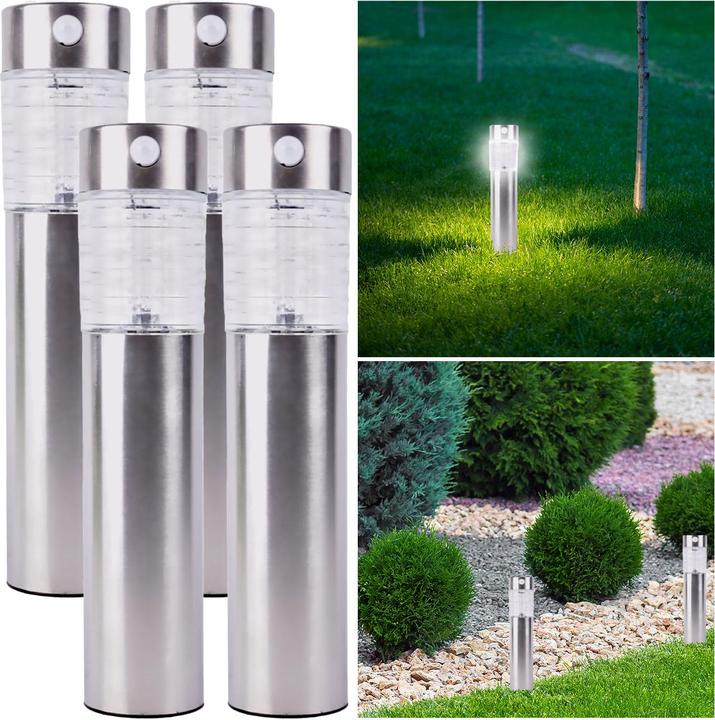 Produktbild Benson Garden 4er-Set Edelstahl Solar-Gartenlampe mit Bewegungssensor