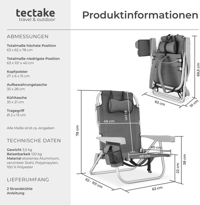 Immagine prodotto tectake Sedia da spiaggia Coral, pieghevole con funzione zaino
