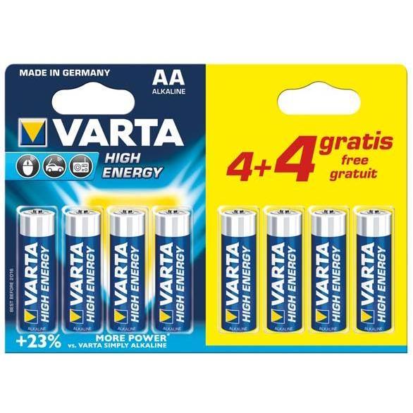 Varta ALKALI-MANGAN AA / LR6 1.5 V 4906.121.448 - VORTEILSPACK (4 + 4 St./Blisterverpackung) (8 Stk., AA, 2950 mAh), Bat...