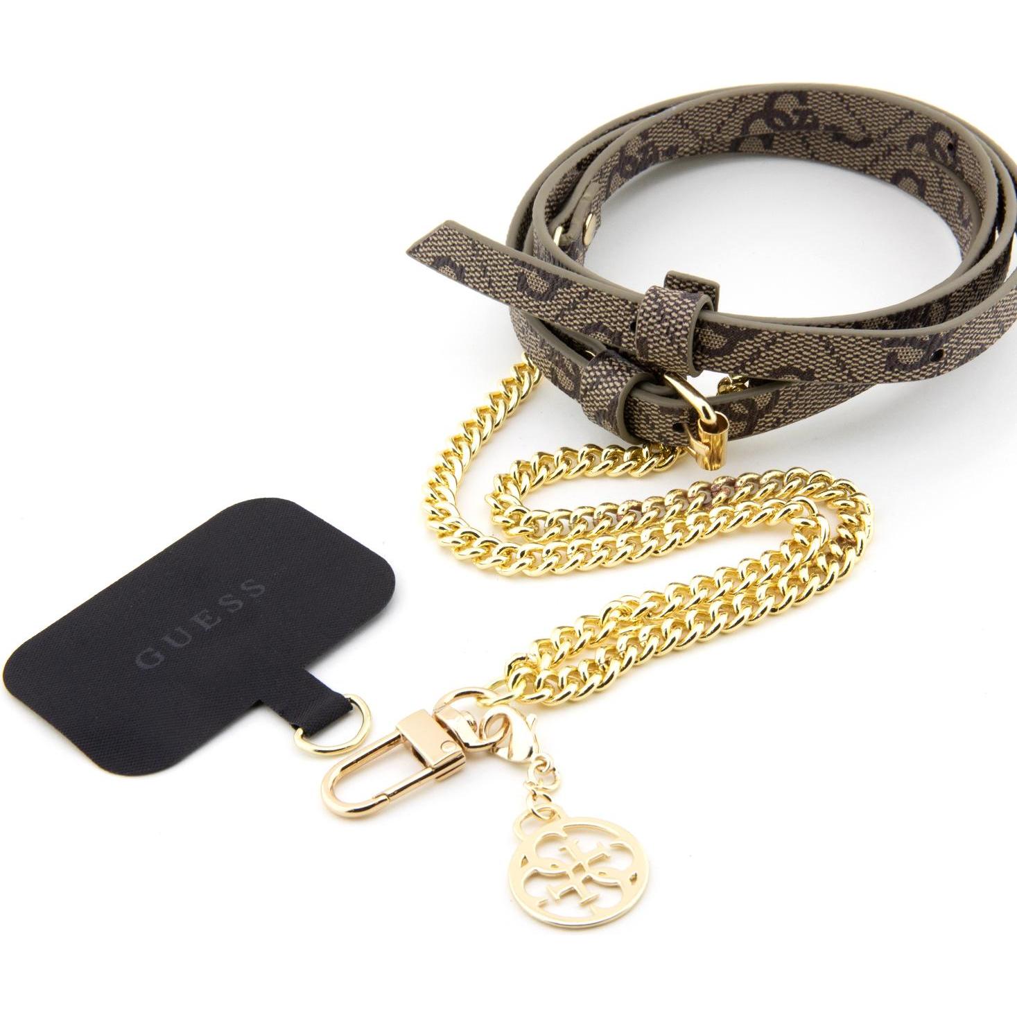 Guess Crossbody Strap PU 4G Chain - gold / beige, Handykette, Braun
