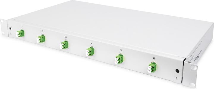 Immagine prodotto Digitus Scatola di giunzione FO, 1U, equipaggiata, 6x LC DX, OS2, APC incl. cassetta di giunzione, pigtail