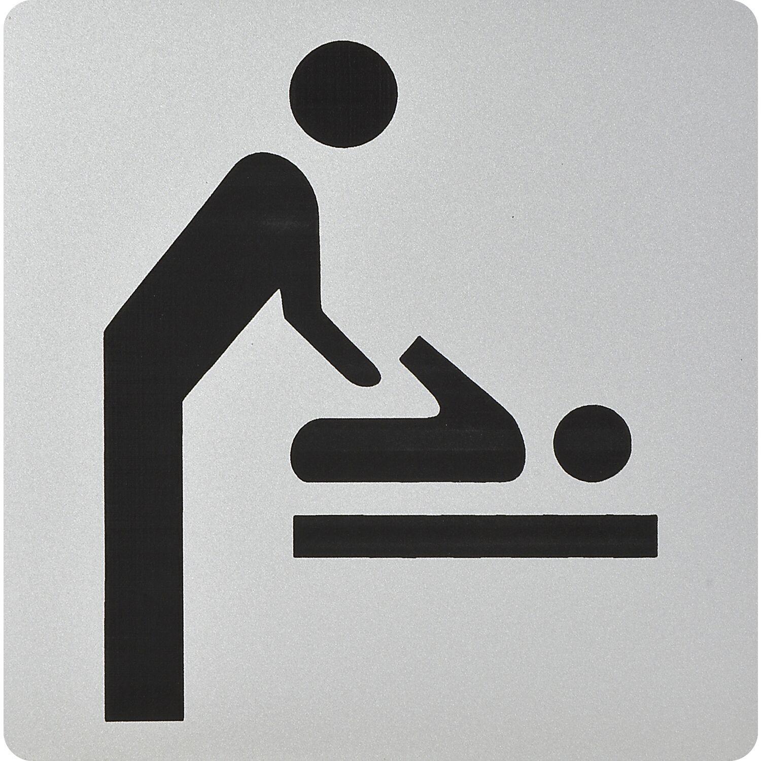 Vasalat, Informationsschild, WC Symbol Wickelraum selbstklebend, 100 x 100 mm, Kunststoff alufarbig