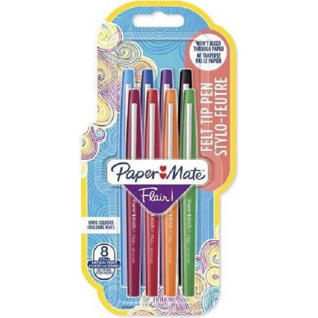 Paper Mate, Schreibstifte, Faserschreiber Flair (Raudona, Žalias, Oranžinė, Violetinė, mėlyna, 8 x)