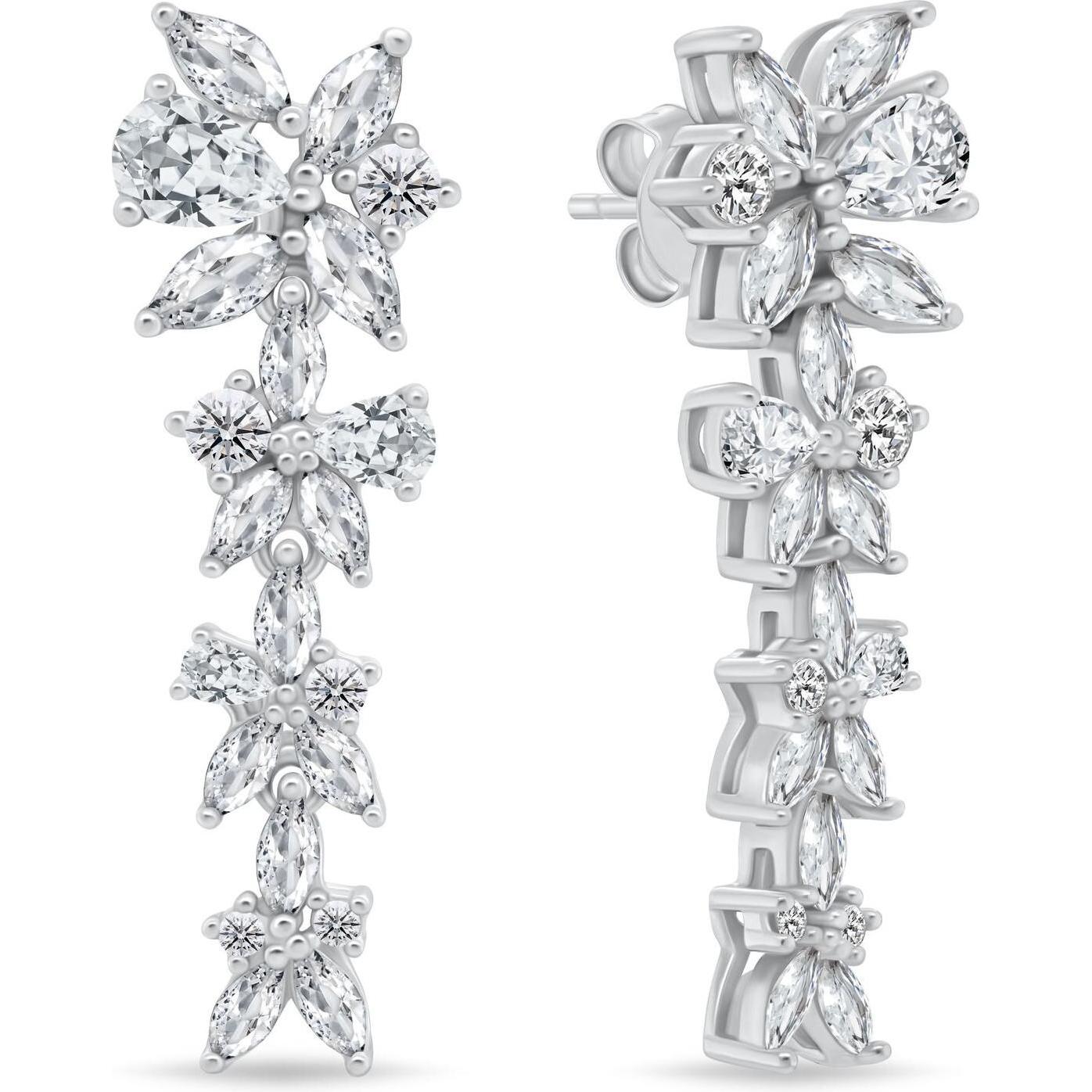 Brilio Argento Orecchini, Silver - Silver Dangle Earrings With Clear Zircons Flowers Ea1159w, (Argento)