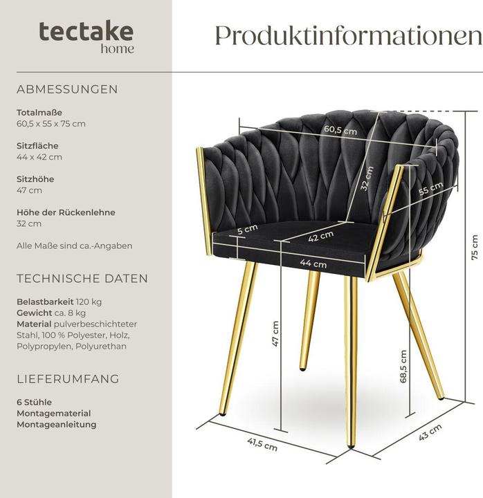 Actual product image tectake Set Esszimmerstuhl Astano Samt, Knotendesign