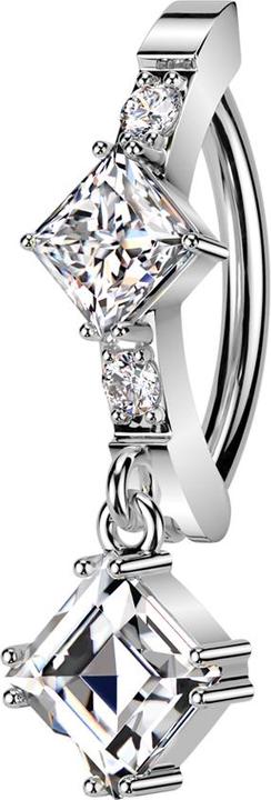 Produktbild Star Piercing Banane klappbar silber Schild zwei runde ein quadratischer Kristall Anhänger Kristall silber (Messing, Chirurgenstahl 316L)