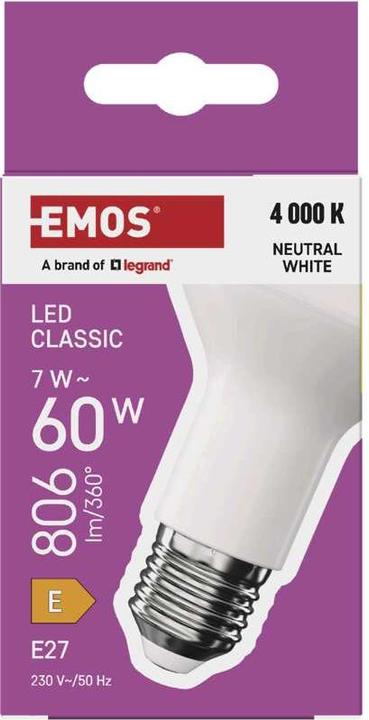 Actual product image Emos Classic R63 LED lamp / E27 / 7 W (60 W) / 806 lm / Neutral white (E27, 806 lm, 1x)