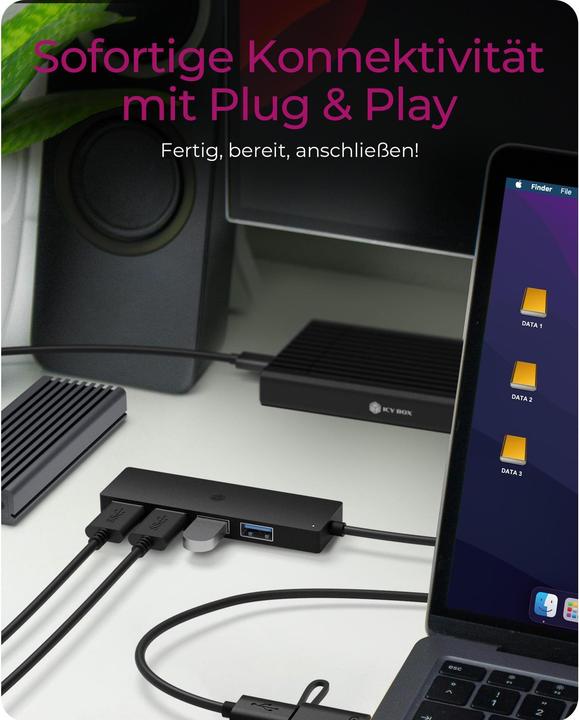 Actual product image Icy Box Compact multiport docking station, high-speed USB hub, IB-HUB1424-C3 (USB-C, USB-A, 4 ports)