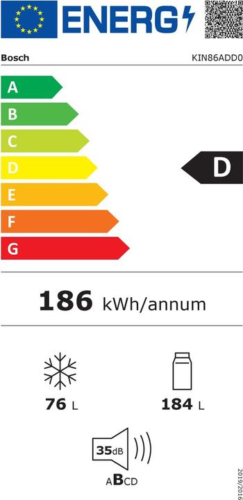 Label énergétique Bosch Hausgeräte KIN86ADD0 (260 l)