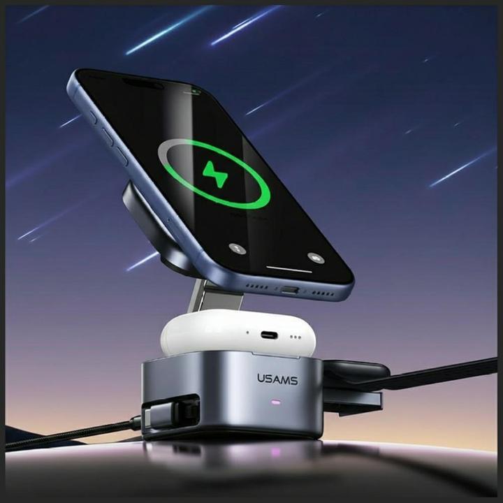 Actual product image Usams Wireless charger 3in1 CD257 Qi2 tarnish (15 W)