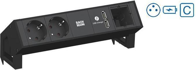 Produktbild Bachmann DESK2 2xUTE 1xUSB Charger 1xCM Line 0.2m GST18 RAL9005 - Kabel - Strom/Netzteil (2 x, CEE 7/3, CEE 7/5)