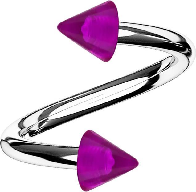 Image du produit Star Piercing Spirale argentée avec deux cônes violet transparent (sans laiton, Acier chirurgical 316L, Matières plastiques)