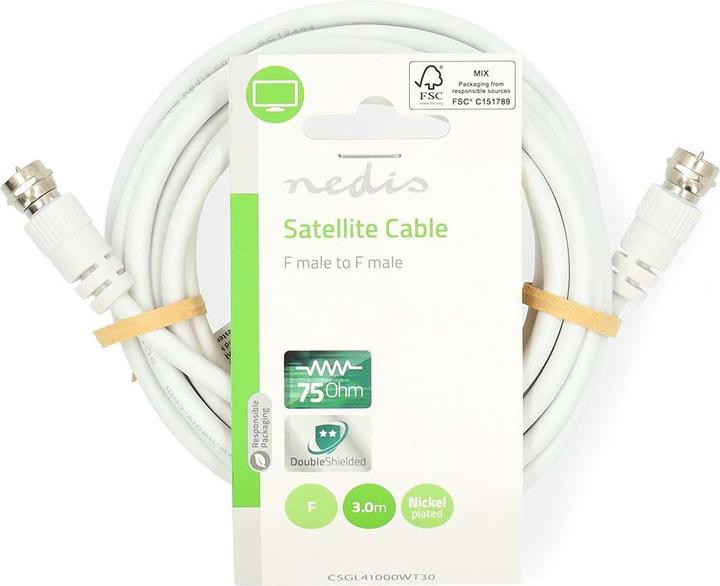 Actual product image Nedis Satellite and aerial cable | F plug | F plug | Nickel-plated | 75 Ohm | Double shielded (75 dB, Antenna cable)