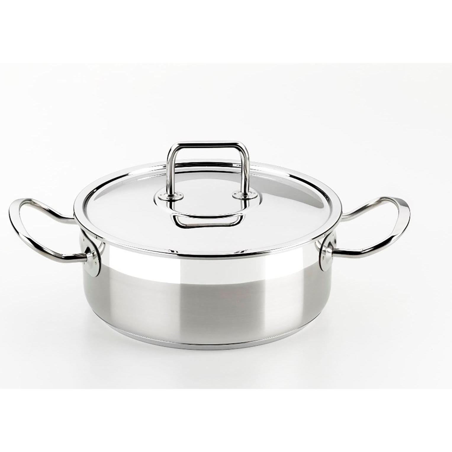 BRA Professional Casserole with Lid 16 cm 1810 Stainless Steel, Padella + Pentola, Argento