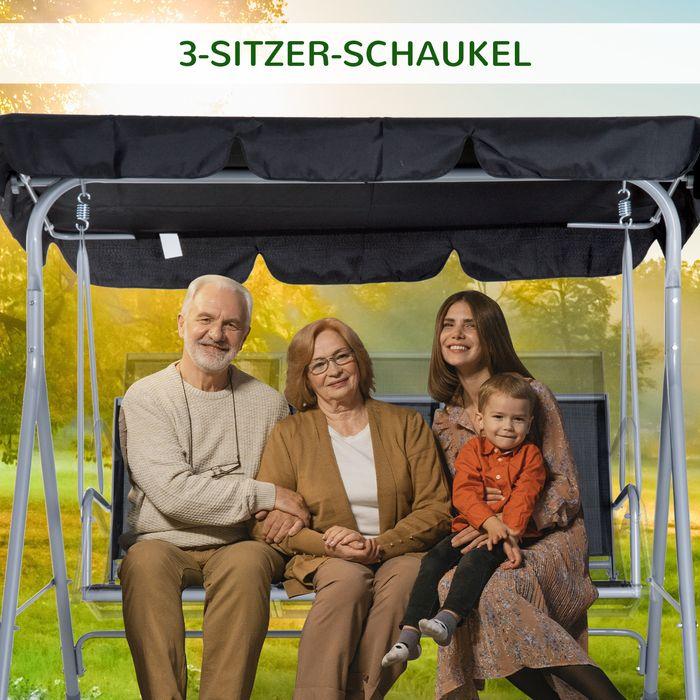 Immagine prodotto Swisshandel24 Hollywoodschaukel 3-Sitzer Gartenschaukel Schaukelbank mit Dach Metall Schwarz+Silber 171 x 108 x 15