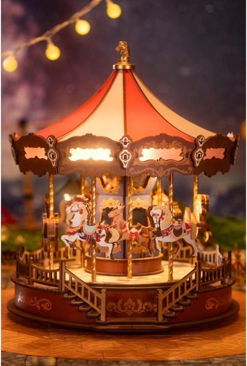 Image du produit Robotime Rolife Κατασκευή DIY Ξύλινο Παζλ 3D Μουσικό Κουτί Classic Carousel 265 κομμάτια για 14+ ετώ