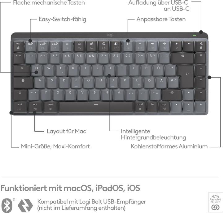 Produktbild Logitech MX Mechanical Mini for Mac (DE, Kabellos)