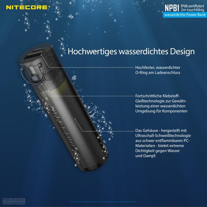 Actual product image Nitecore Powerbank NPB1 - 5000mAh, wasserdicht (5000 mAh, 18 W, 18.50 Wh)