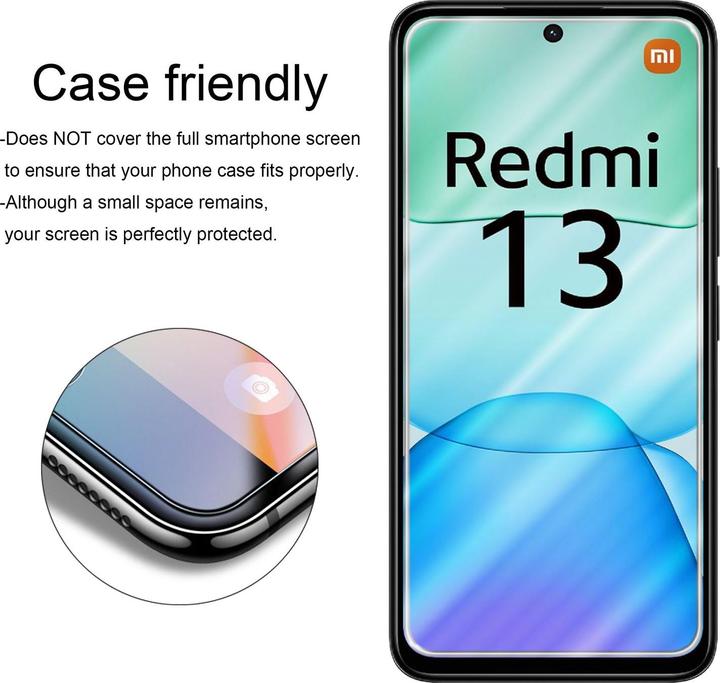 Actual product image Cadorabo Tempered Glass for Xiaomi RedMi 13 4G Fullcover 3x Pack (3 pcs., Xiaomi Redmi Note 13 4G)