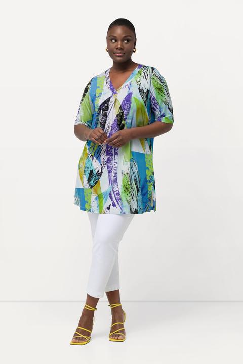 Image du produit Ulla Popken T-shirt en tissu fluide slinky, avec plis fantaisie. Col V et manches courtes. Ligne A (42, 44)
