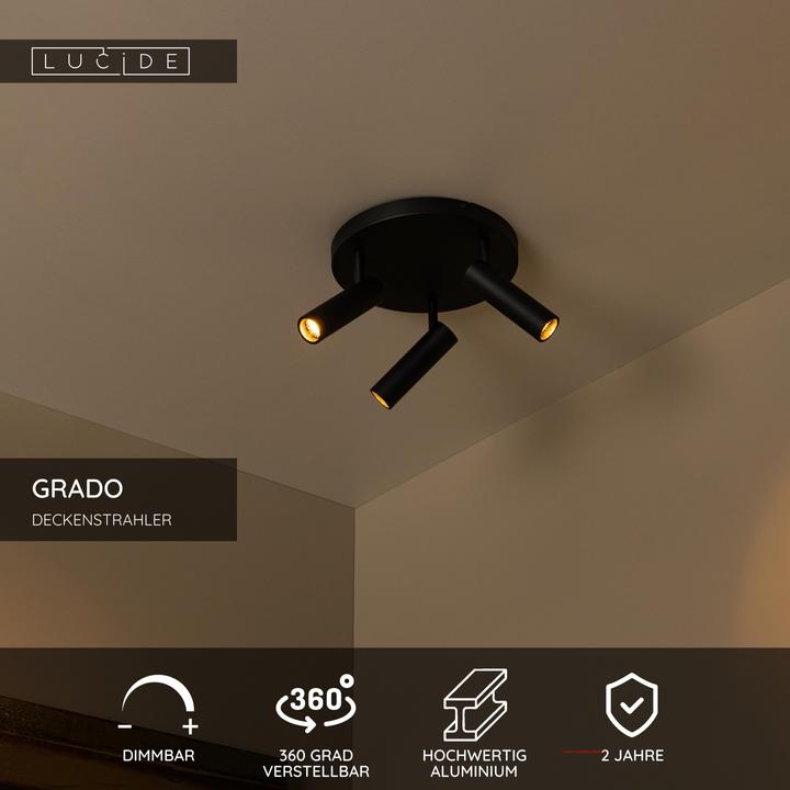 Produktbild Lucide GRADO GU10 (MR11) Deckenstrahler 3-fach Modern Schwarz 22974/13/30 (GU10)