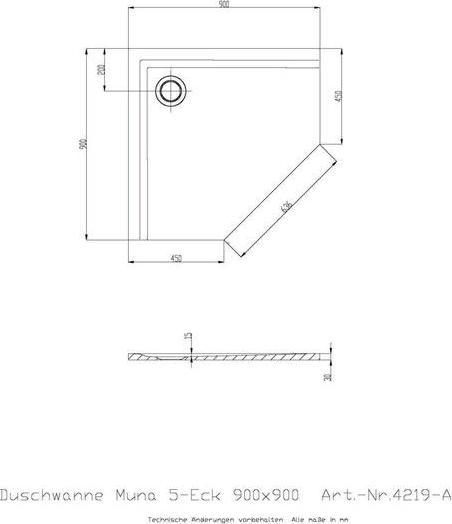 Immagine prodotto Hoesch Piatto doccia pentagonale MUNA ultraflat 900x900x30mm bianco