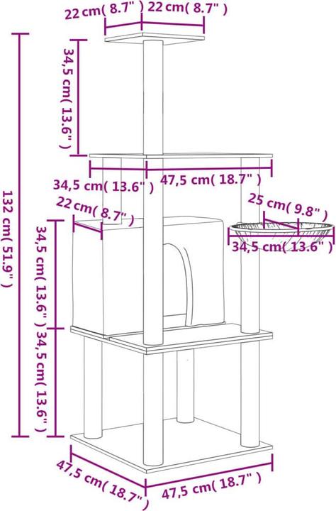 Produktbild vidaXL Kratzbaum (132 cm, Dunkelgrau)