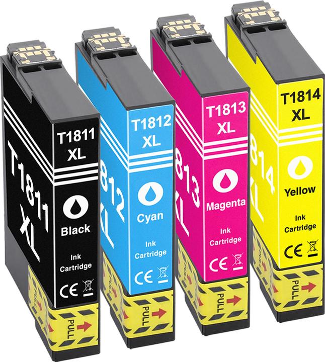 Image du produit Plutoos Epson T1811 XL T1812 XL T1813 XL T1814 XL Cartouches XXL compatibles, jeu de 4 couleurs (M, C, Y, CF)