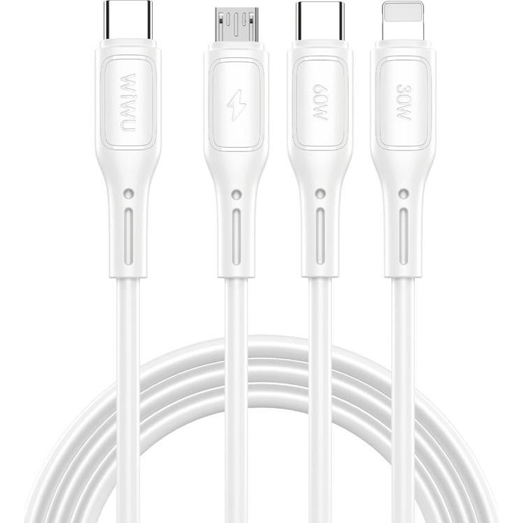 Wiwu Starlink Serie 60W 3in1 Schnellladekabel Wi-C046E C-C+L+M Weiss (1 m, USB 3.2 Gen 1), USB Kabel