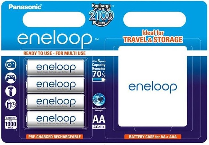 Actual product image Panasonic Rechargeable battery eneloop battery AA 4pcs blister BK-3MCCEC4BE + protection box (4 pcs., AA, 2000 mAh)