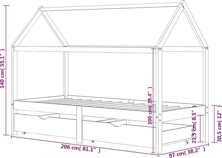 Produktbild vidaXL Kinder Bettrahmen (90 x 200 cm)
