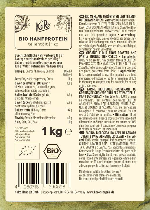 Image du produit KoRo Protéine de chanvre biologique (Cannabis Sativa) (1 pcs, 1000 g)