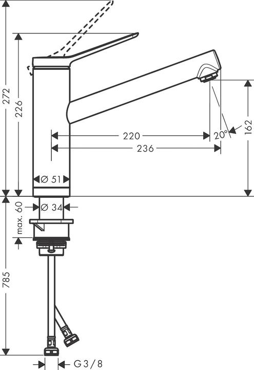 Immagine prodotto hansgrohe HG miscelatore monocomando per lavello Zesis M33 160, montaggio frontale a finestra, 1 getto cromato