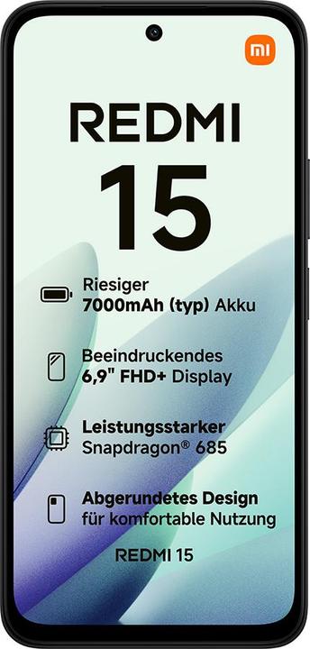 Productafbeelding Xiaomi Redmi 15 4G (256 GB, Middernachtelijk zwart, 6.90", Hybride dubbele SIM, 4G)