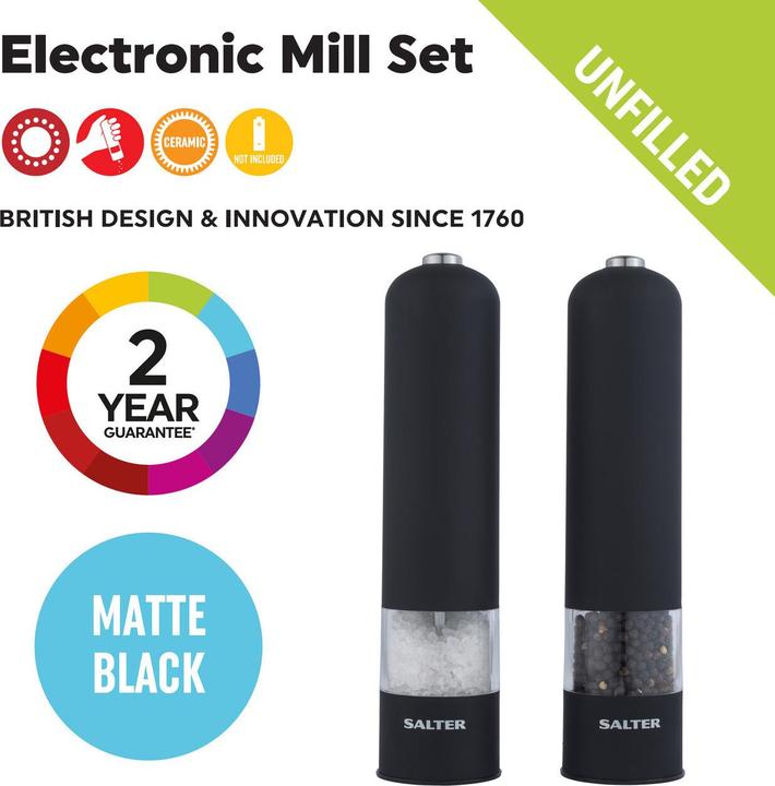 Actual product image Salter 7524 BKXRUP1 Matt Black Electronic Mill set (Pepper)