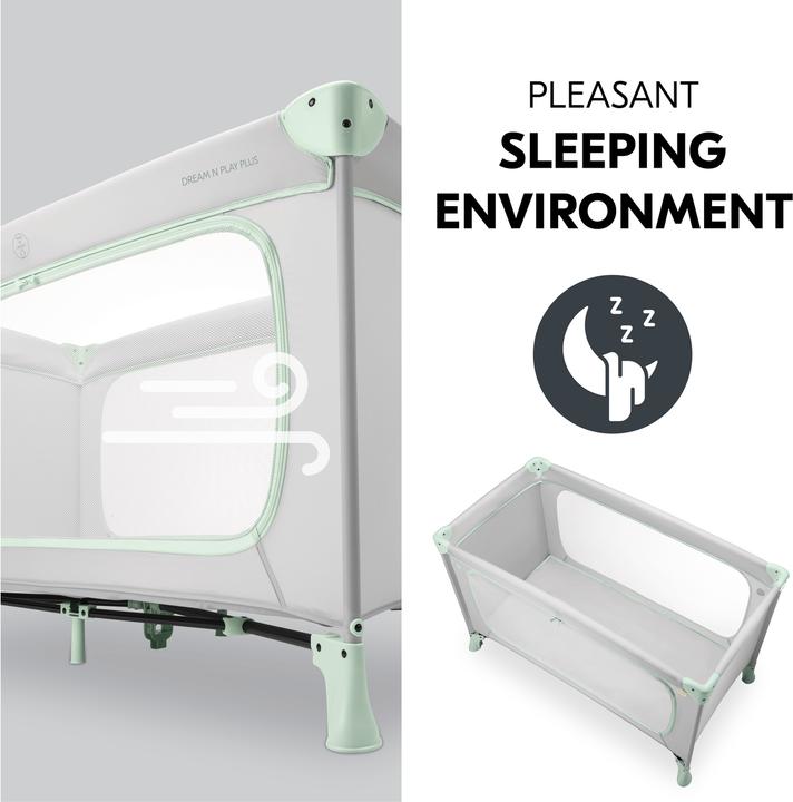 Productafbeelding Hauck Dream N Play Plus Travel Crib, dusty mint + Sleeper Mattress, 60 x 120 cm, Grey (60 x 120 cm)