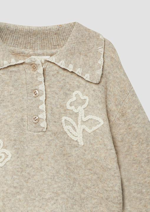 Produktbild s.Oliver Strickpullover Pullover mit Polokragen und floralen Stickerei-Details (92, 98)