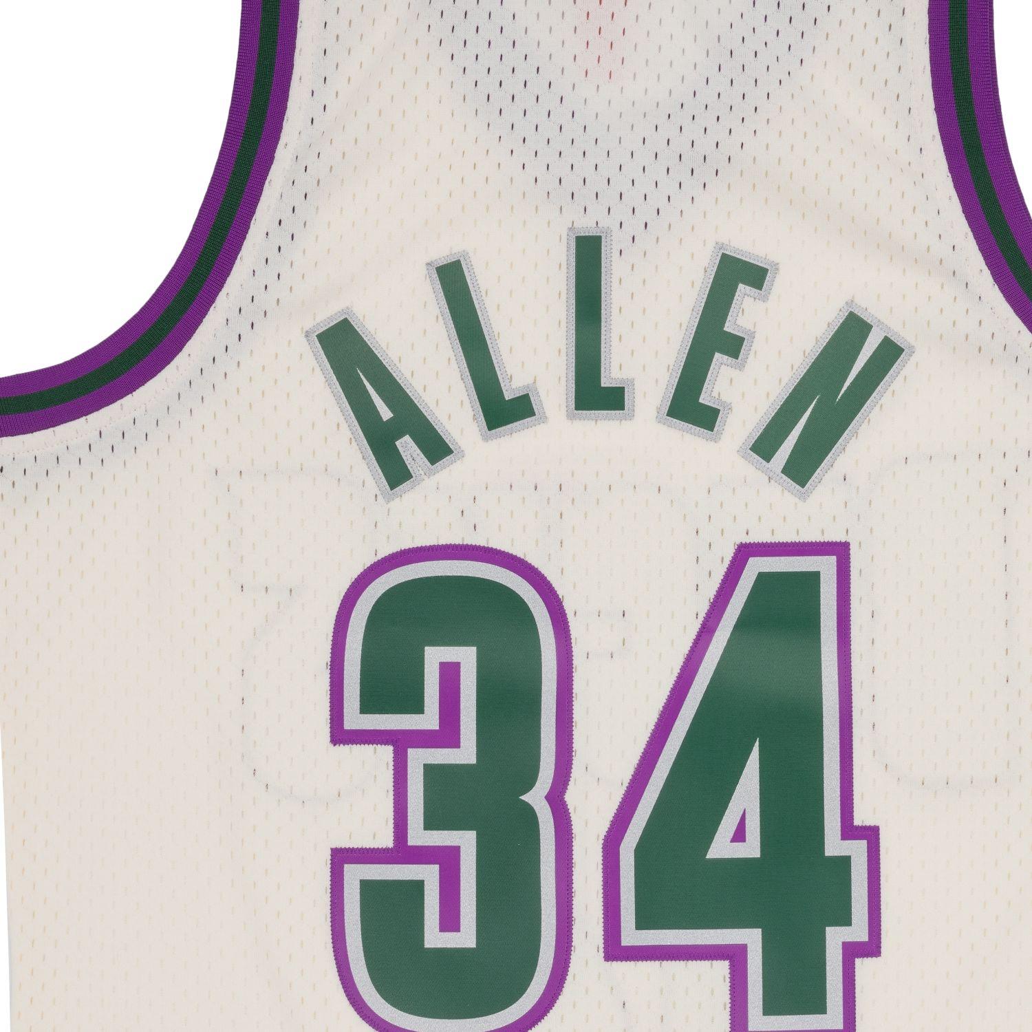 Thumbnail - Mitchell & Ness, Herren, Sportshirt, Swingman Jersey Milwaukee Bucks OFF-WHITE Ray Allen - L (L), Beige, L