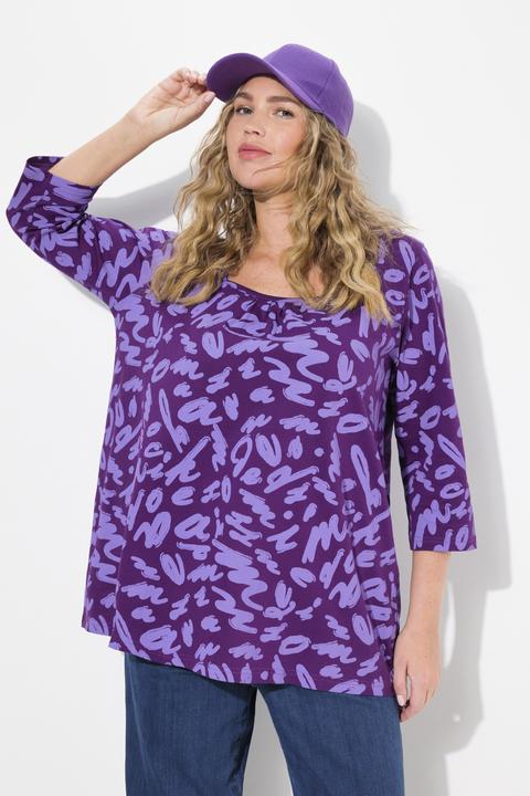 Immagine prodotto Ulla Popken Maglia dal taglio svasato con pieghe decorative, scollo rettangolare e maniche a 3/4 (50, 52)
