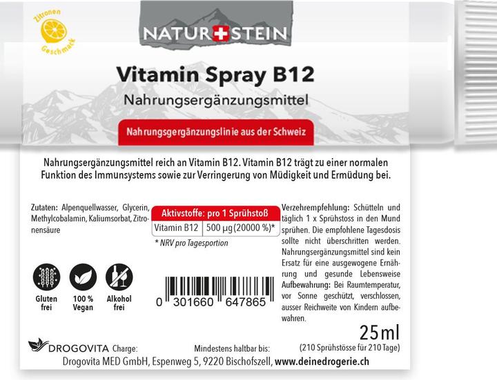 Nutritional values and ingredients Naturstein B12 (1 Piece, Spray, 40 g)