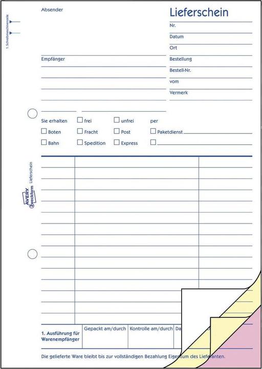 Produktbild Avery Formularbuch "Liefer-/Empfangsschein", 4+1 (40 x)