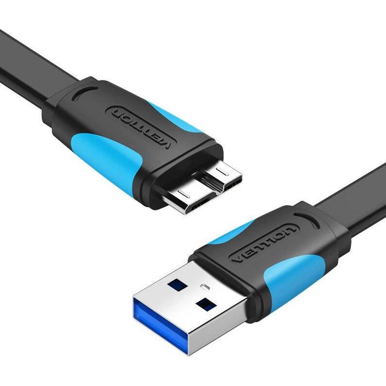 Vention Flat USB 3.0 A to Micro-B cable VAS-A12-B025 0.25m Black (0.25 m, USB 3.2 Gen 1), USB Kabel