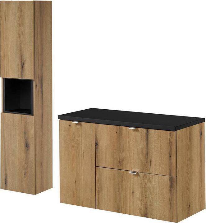 Produktbild En.Casa Waschtischunterschrank Skelbolu 90x60x40cm Eicheoptik/Schwarz