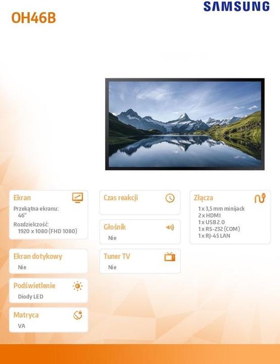 Image du produit Samsung Smart Signage OM46B 46" (1920 x 1080 pixels, 46")