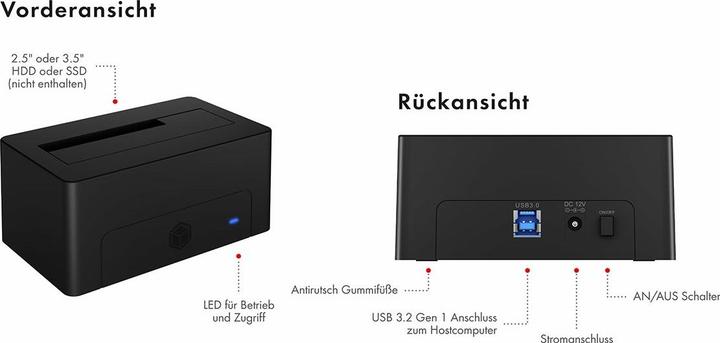 Produktbild Icy Box DockingStation für 1x HDD/SSD,IB-1121-U3 (USB-A, 3 Ports)