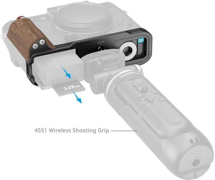 Produktbild SmallRig 5666 L-Shaped Mount Plate with Wooden Handle for FUJIFILM X-T30 / X-T30 II / X-T30 III (Black) (Cage, Griff)