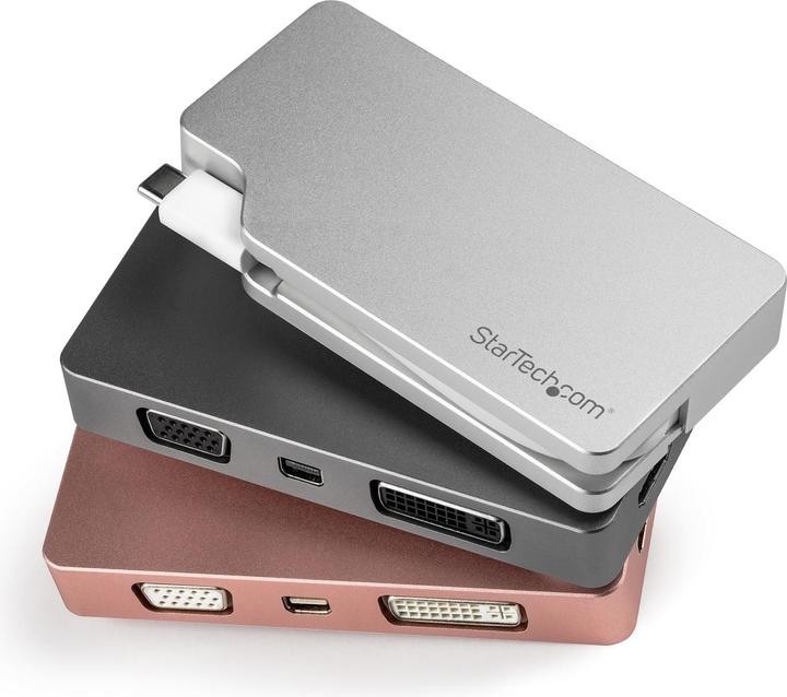 Immagine prodotto StarTech Adattatore video USB-C multiporta - Oro rosso - Adattatore display 4-in-1 da USB-C a VGA DVI HDMI o (HDMI, DVI, VGA, Mini DP, 10.40 cm)