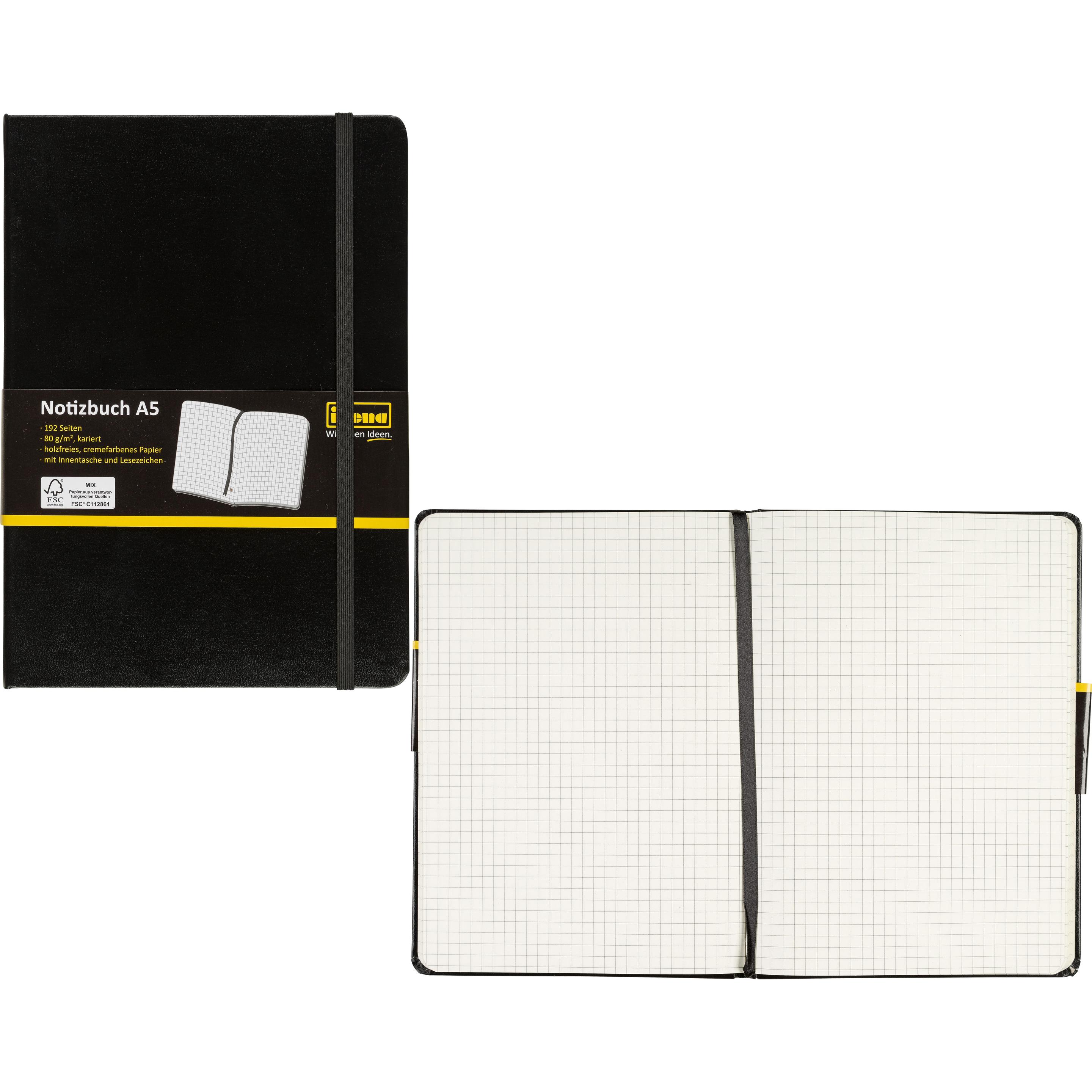 Thumbnail - Idena, Heft + Block, Notizbuch A5 kariert schwarz FSC-Mix (A5, Kariert, Harter Einband)